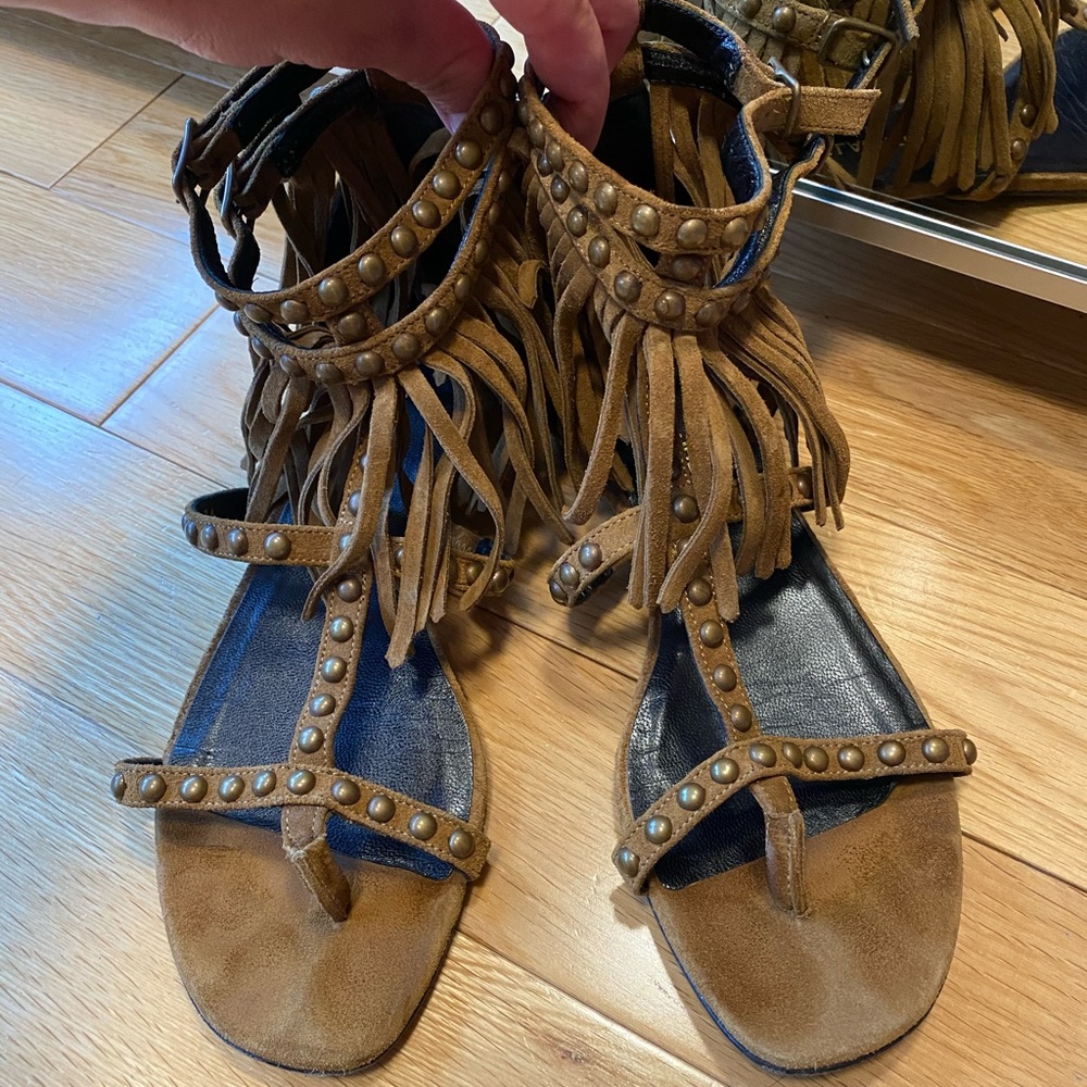 Saint Laurent Leather Fringe Gladiator Sandals